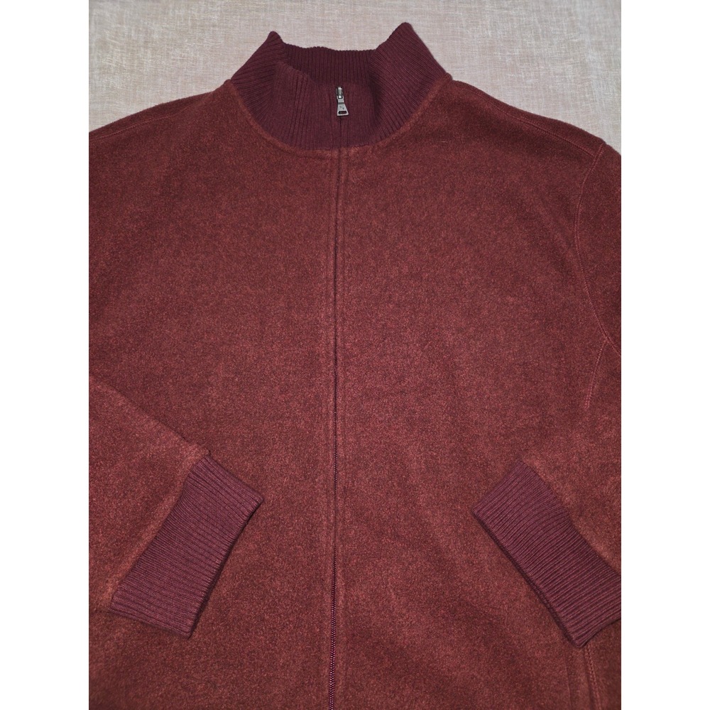 St Johns Bay Mens Fleece Jacket Large Burgundy Full Zip Mock Neck Heathered L